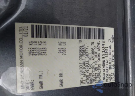 2021 Nissan Altima Sr Fwd z USA, uszkodzony, nr VIN 1N4BL4CV0MN351049